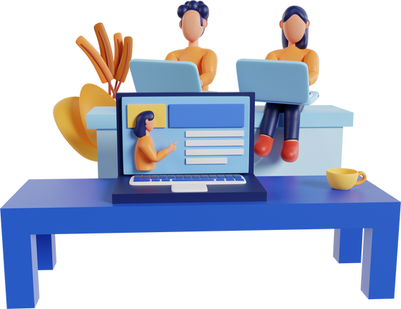 Online Learning, Online Meeting 3D Illustration